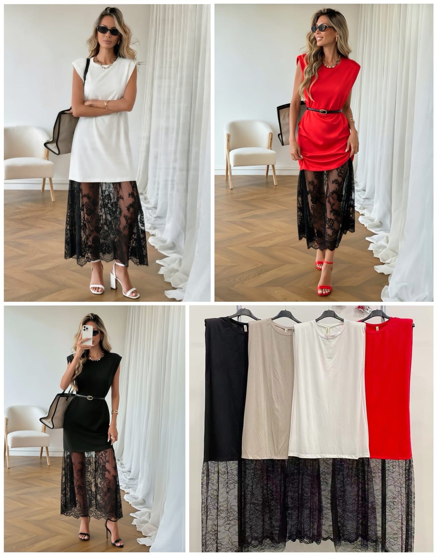 Vestido encaje con hombreras