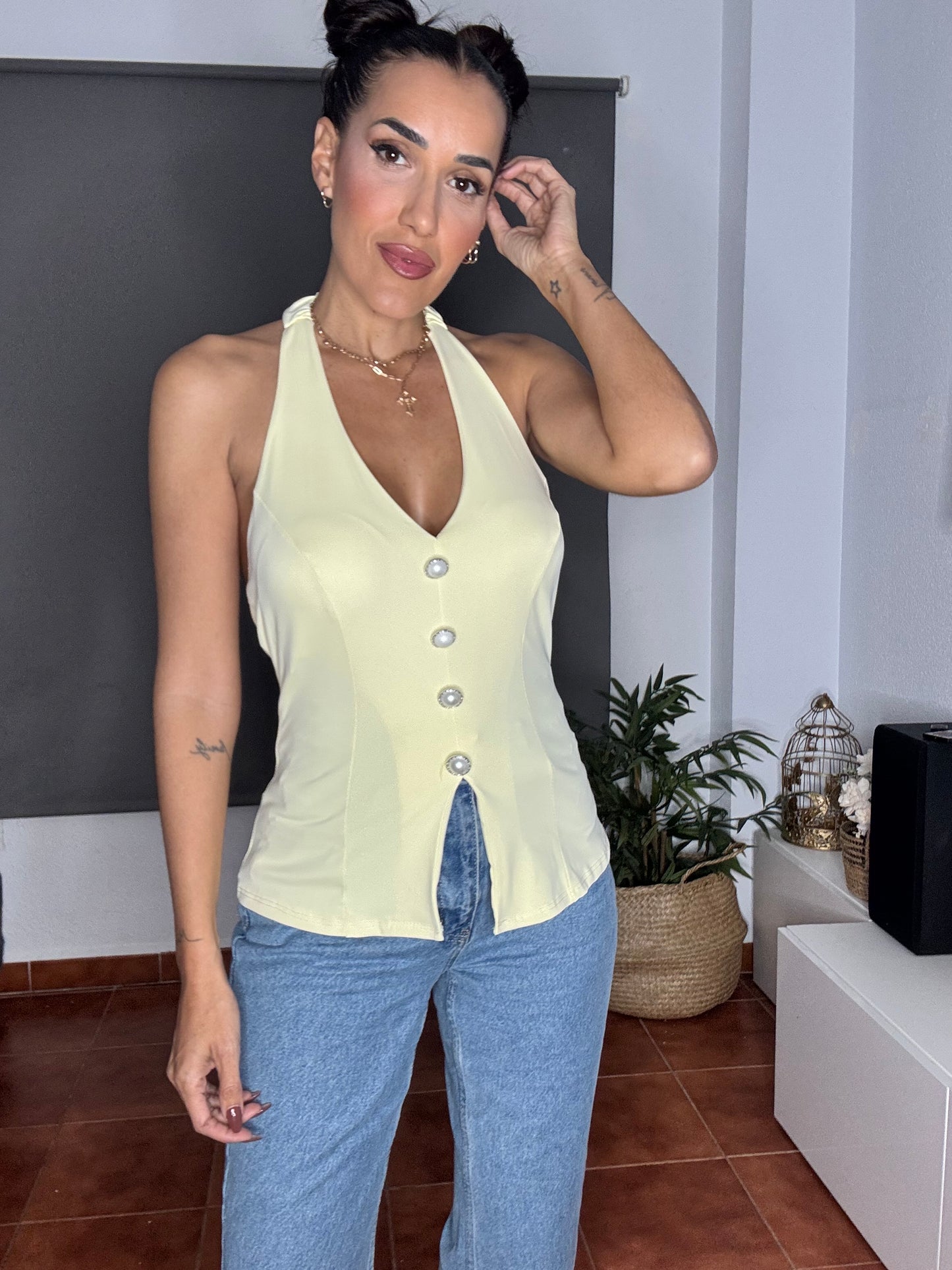 Top chaleco botones