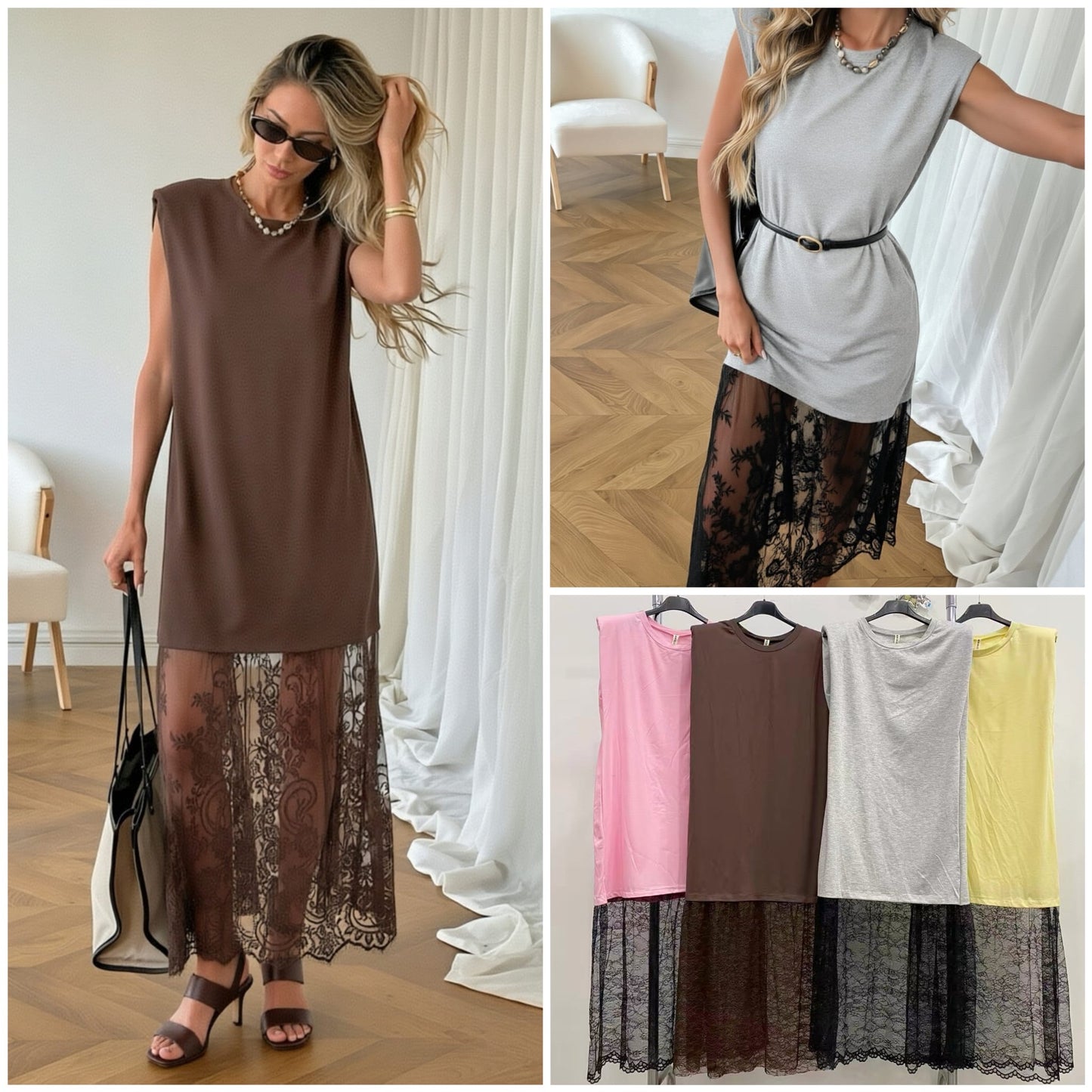 Vestido encaje con hombreras