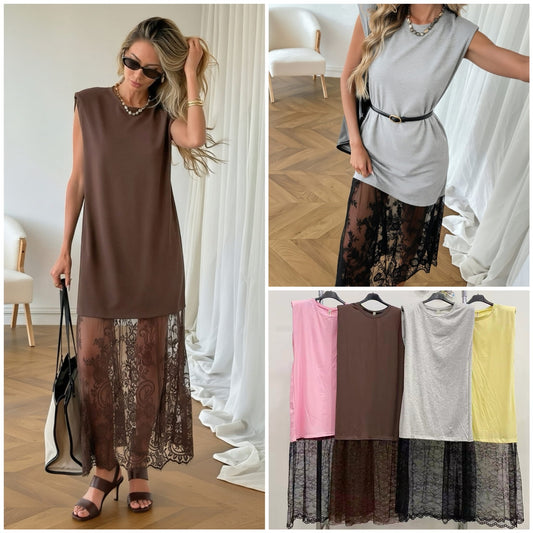 Vestido encaje con hombreras